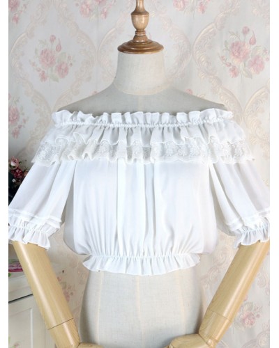 Classic Lolita Blouse Lace Ruffle Chiffon White Lolita Top Spring Summer