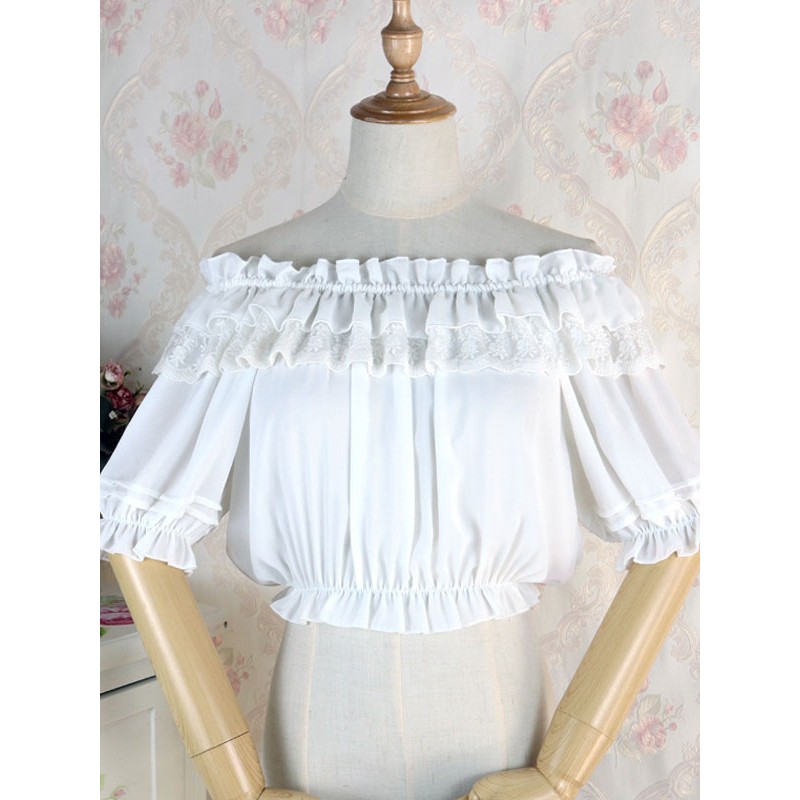 Classic Lolita Blouse Lace Ruffle Chiffon White Lolita Top Spring Summer