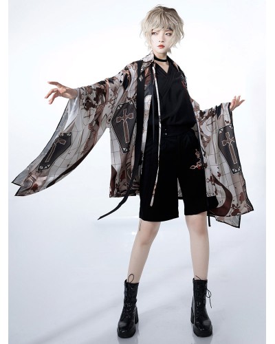 Lolita Coats Ouji Style Gray Coat Cross Overcoat Polyester Lolita Outwears Gothic Spring Summer Fall