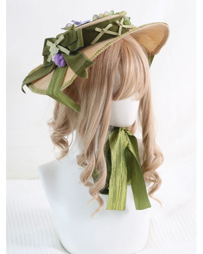 Lolita Hat Purple Bows Ruffles Flowers Accessory Lolita Accessories Sweet Pastoral Style ROCOCO