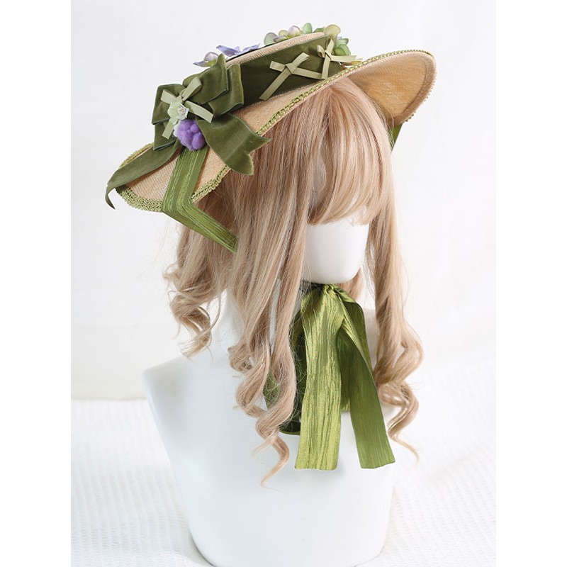 Lolita Hat Purple Bows Ruffles Flowers Accessory Lolita Accessories Sweet Pastoral Style ROCOCO