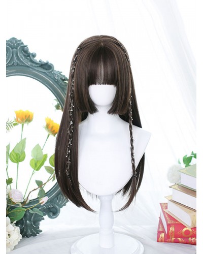 Lolita Wigs Long Heat-resistant Fiber Deep Brown Lolita Accessories Sweet Harajuku Fashion ROCOCO Daily Casual Tea Party