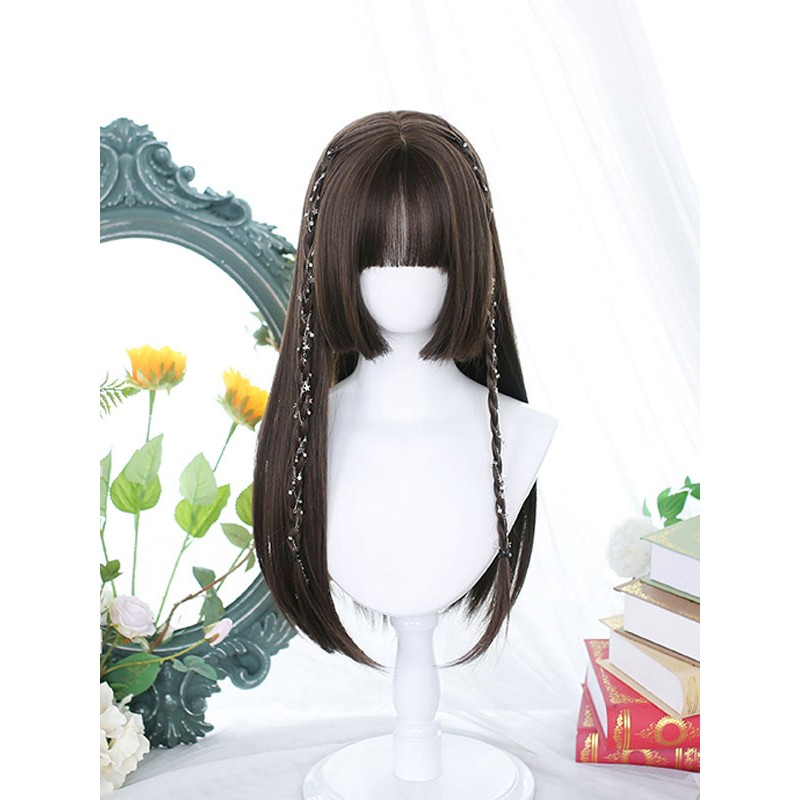 Lolita Wigs Long Heat-resistant Fiber Deep Brown Lolita Accessories Sweet Harajuku Fashion ROCOCO Daily Casual Tea Party