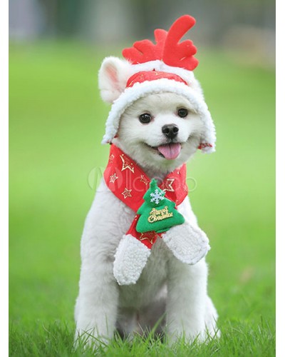 Dog Christmas Costume Cat Pet Red Two Piece Set Hat And Scarf