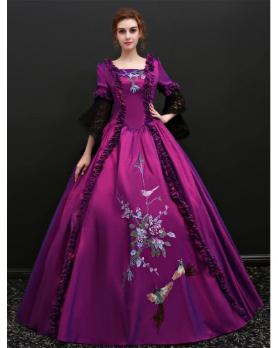 Women Victorian Dress Costume 's Lace Long Sleeves Purple Vintage Violet Ball Gown Victorian Era Clothing Retro Long Dresses Halloween Sets Euro-Style