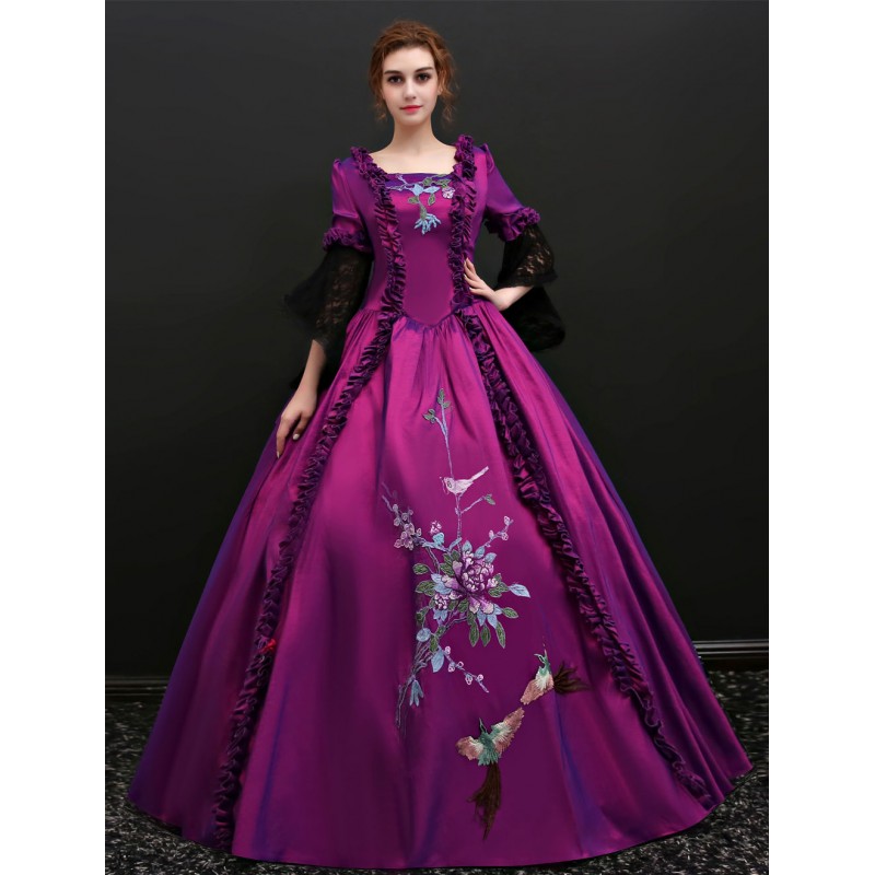 Women Victorian Dress Costume 's Lace Long Sleeves Purple Vintage Violet Ball Gown Victorian Era Clothing Retro Long Dresses Halloween Sets Euro-Style