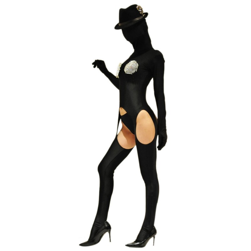 Unisex Black Lycra Spandex Cut Out Multicolor Zentai Suits