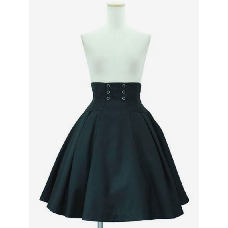 Classic Lolita SK Grommet Lace Up Black Cotton Lolita Skirts