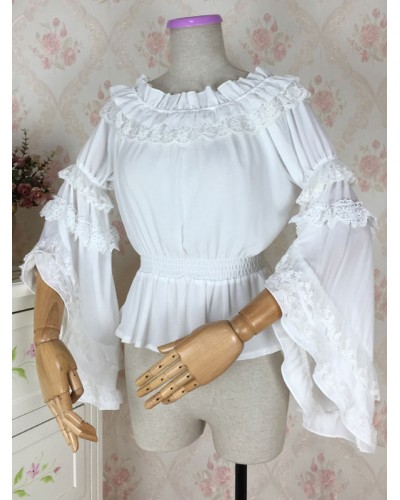 Classic Lolita Blouse Ruffle Lace Chiffon White Lolita Top Spring Fall