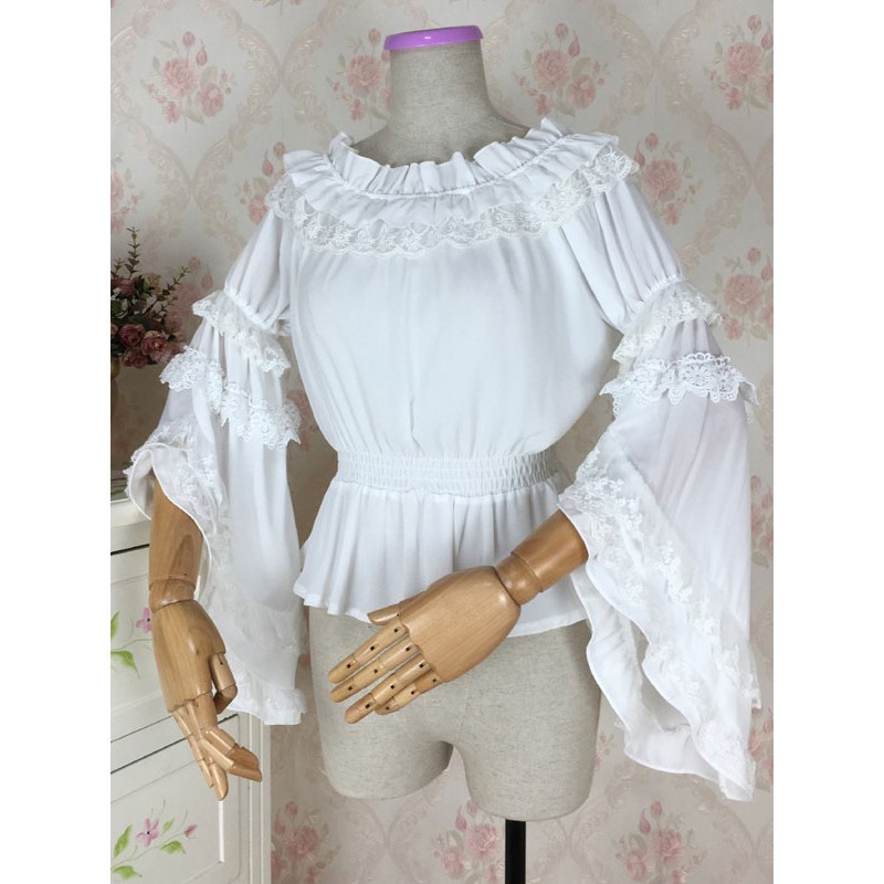 Classic Lolita Blouse Ruffle Lace Chiffon White Lolita Top Spring Fall