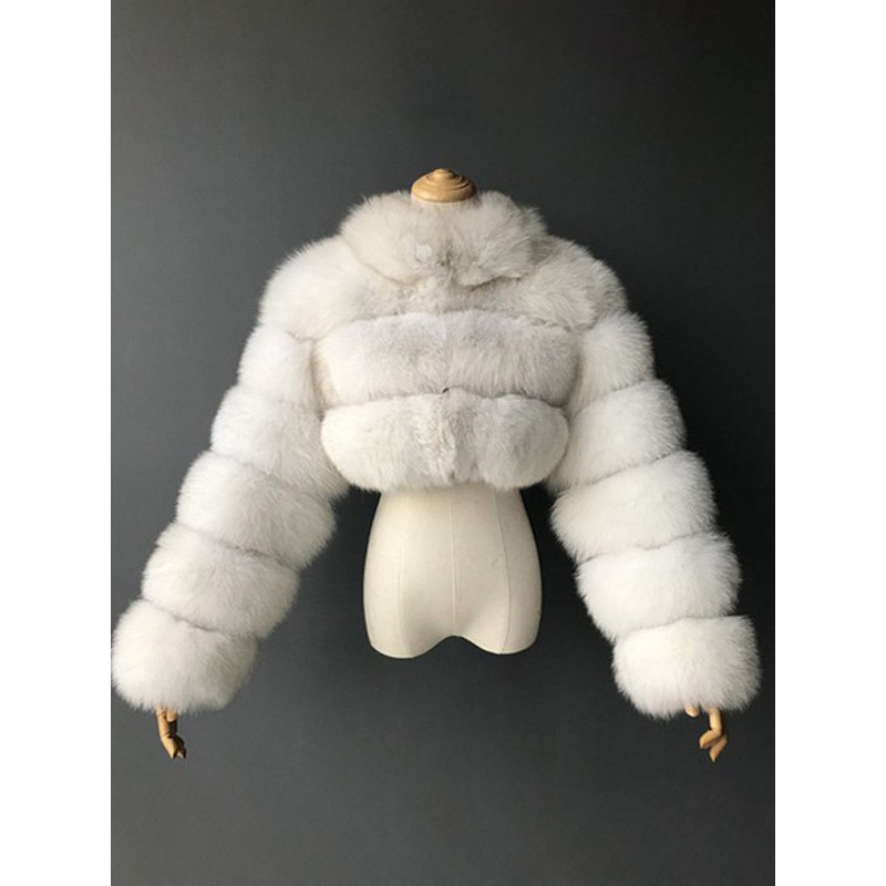 Women Faux Fur Coats White Raised Waist Long Sleeves Front Button Coat Faux Fur Jacket Street Wear Daily Casual