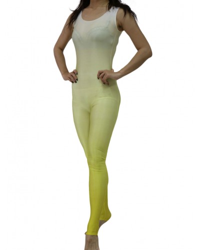 Women Yellow Gradient Color Bodysuit Adults Sleeveless Lycra Spandex Catsuit For Leotard