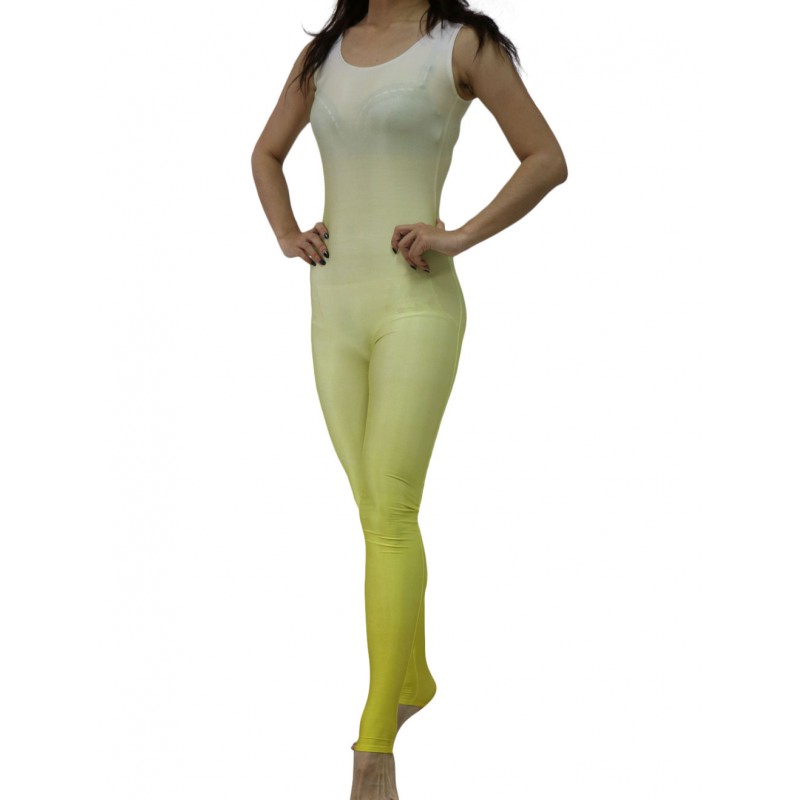 Women Yellow Gradient Color Bodysuit Adults Sleeveless Lycra Spandex Catsuit For Leotard