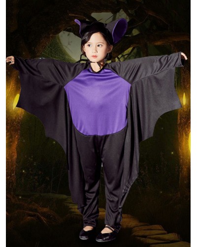 Unisex Child Bat Cosplay Costume Carnival Kids Purple Jumpsuits And Headdress Sets