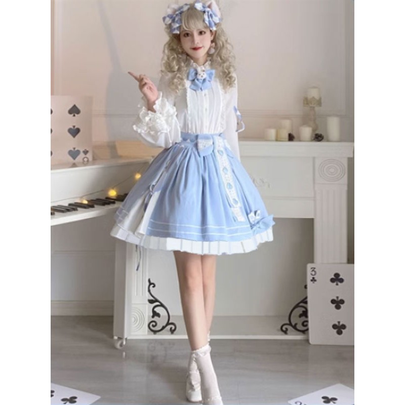 Lolita Skirt Ruffles Light Sky Blue Lolita Skirts Sweet Kimono ROCOCO Spring Summer Fall