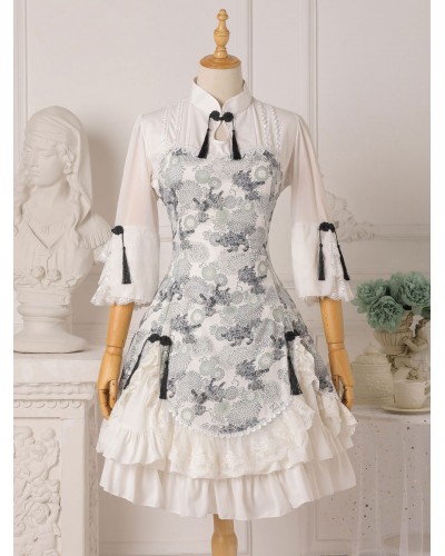 Chinese Style Lolita OP Dress Floral Print Qi Lolita One Piece Dresses Daily Casual