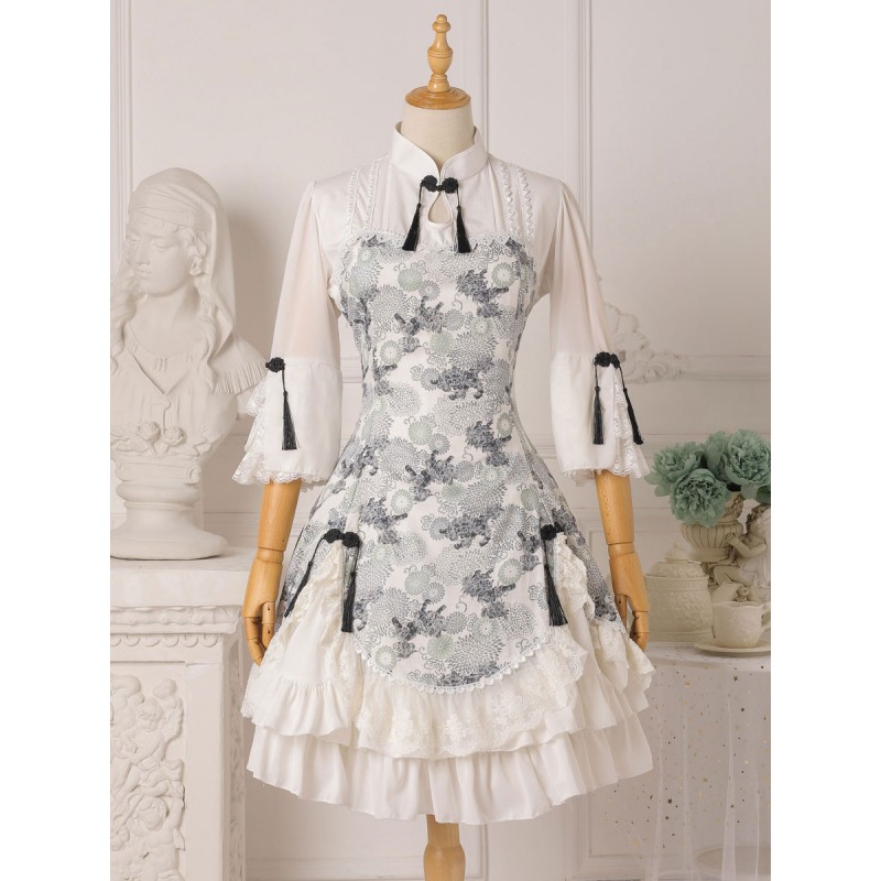 Chinese Style Lolita OP Dress Floral Print Qi Lolita One Piece Dresses Daily Casual