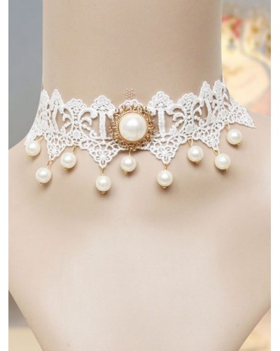 Classic Lolita Choker Pearl Bead Lace White Lolita Jewelry Accessories Classic  Traditional Daily Casual Tea Party