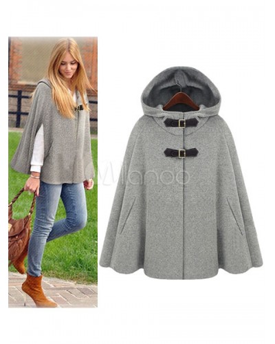 Women's Poncho Coat Hooded Oversized Grey Winter Outerwear Chic  Modern