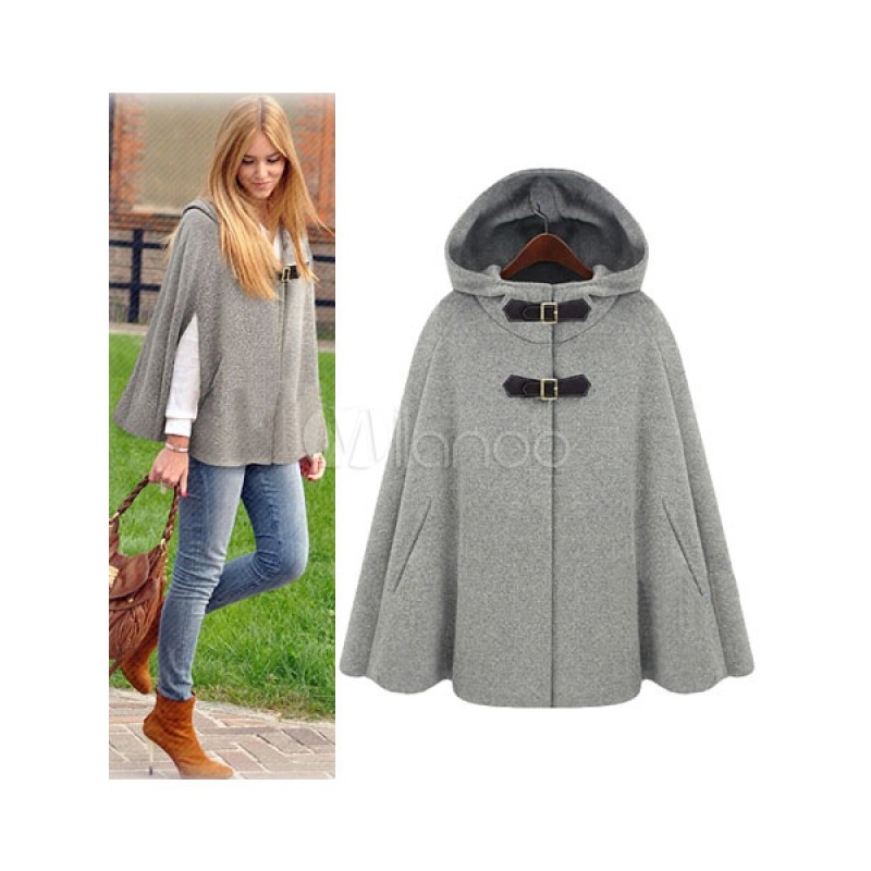 Women's Poncho Coat Hooded Oversized Grey Winter Outerwear Chic  Modern