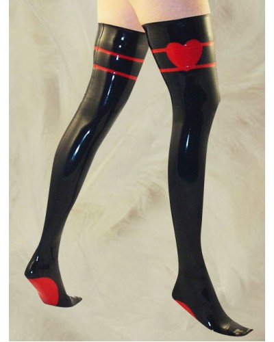 Halloween Black Latex Stockings With Red Heart Pattern Halloween Stockings  Thigh-Highs