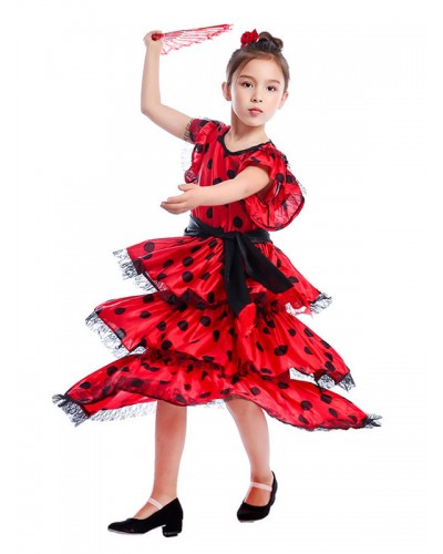 Girls Kids Dance Costumes Polka Flamenco Dress Paso Doble Costumes Spanish Skirt For Carnival