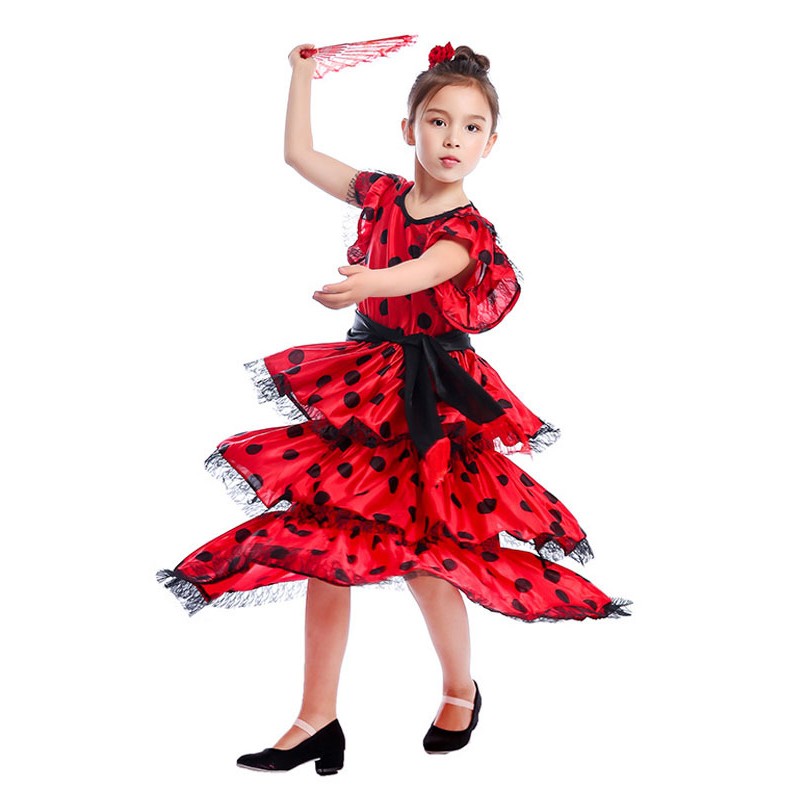 Girls Kids Dance Costumes Polka Flamenco Dress Paso Doble Costumes Spanish Skirt For Carnival