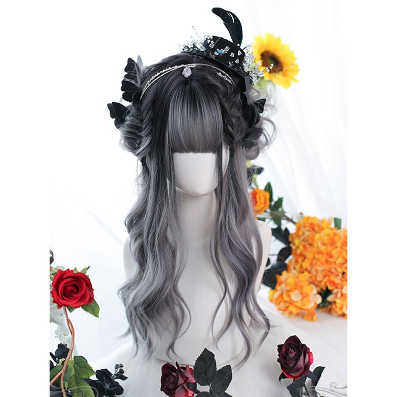 Lolita Wig Deep Gray Long Heat-resistant Fiber Lolita Accessories Harajuku Fashion Daily Casual Tea Party