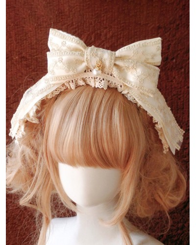 Style Lolita Ecru White Bows Pearls Headwear Polyester Fiber Miscellaneous Accessories Sweet ROCOCO Daily Casual Tea Party