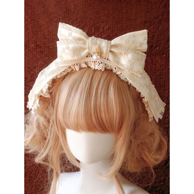 Style Lolita Ecru White Bows Pearls Headwear Polyester Fiber Miscellaneous Accessories Sweet ROCOCO Daily Casual Tea Party