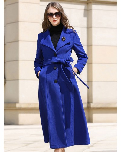 Wrap Coat For Woman Royal Blue Sash Winter Woolen Outerwear 2023 Classic  Traditional Casual