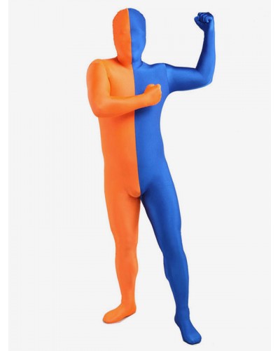 Unisex Blue And Orange Two Tone Zentai Suit Full Body Lycra Spandex Bodysuit