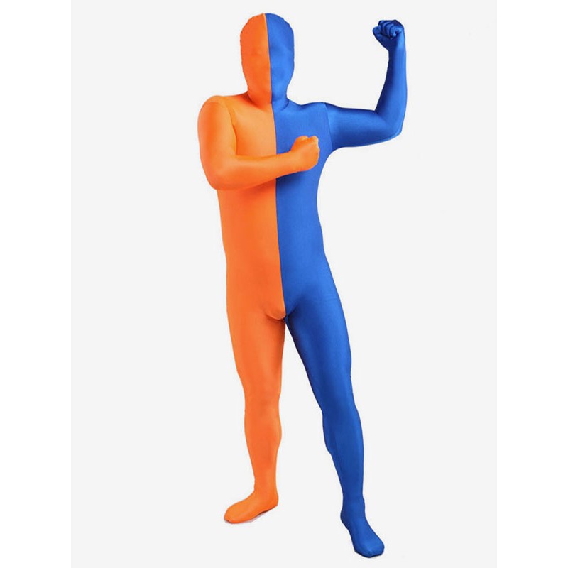 Unisex Blue And Orange Two Tone Zentai Suit Full Body Lycra Spandex Bodysuit