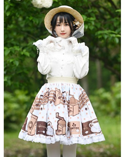 Lolita Overskirt Floral Print Coffee Brown Lace Lolita Skirts Sweet Spring Summer Fall Winter