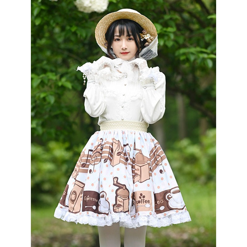 Lolita Overskirt Floral Print Coffee Brown Lace Lolita Skirts Sweet Spring Summer Fall Winter