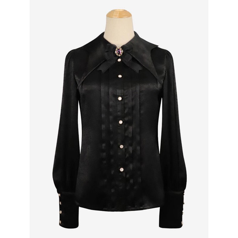 Gothic Blouse Long Sleeves Lolita Turndown Collar Black Lolita Shirt Blouses Daily Casual