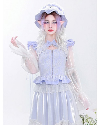 Lolita Blouses Lavender Long Sleeves Lolita Top Lace Bows Lace Lolita Shirt Sweet Daily Casual