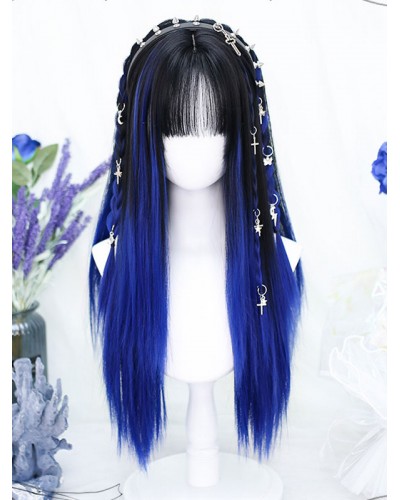 Style Lolita Wig Blue Long Heat-resistant Fiber Lolita Accessories Sweet Harajuku Fashion ROCOCO Daily Casual Tea Party