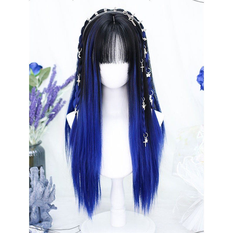 Style Lolita Wig Blue Long Heat-resistant Fiber Lolita Accessories Sweet Harajuku Fashion ROCOCO Daily Casual Tea Party