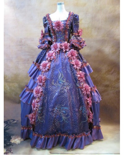 Royal Retro Costume Women's Rococo Ball Gown Purple Flowers Ruffle Tiered Vintage Princess Costume ROCOCO Halloween Holiday Pageant