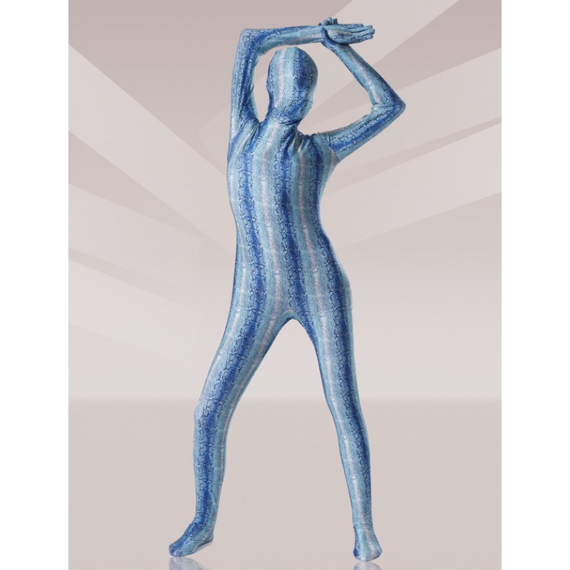 Unisex Morph Suit Water Blue Python Print Lycra Spandex Fabric Zentai Suit Full Body Suit