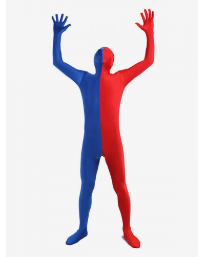 Unisex Blue And Red Two Tone Zentai Suit Full Body Lycra Spandex Bodysuit