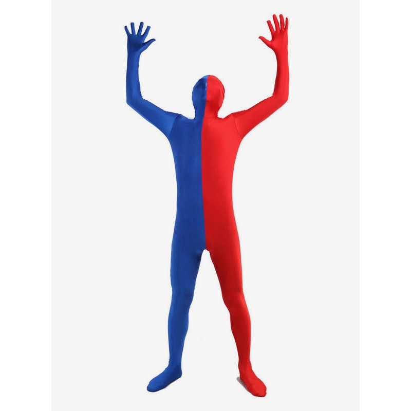 Unisex Blue And Red Two Tone Zentai Suit Full Body Lycra Spandex Bodysuit