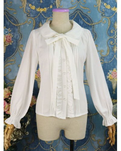 Classic Lolita Shirt Ruffle Bow Chiffon White Lolita Blouse Spring Fall