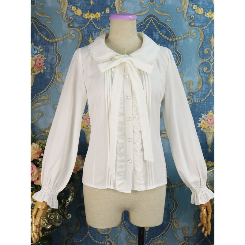 Classic Lolita Shirt Ruffle Bow Chiffon White Lolita Blouse Spring Fall