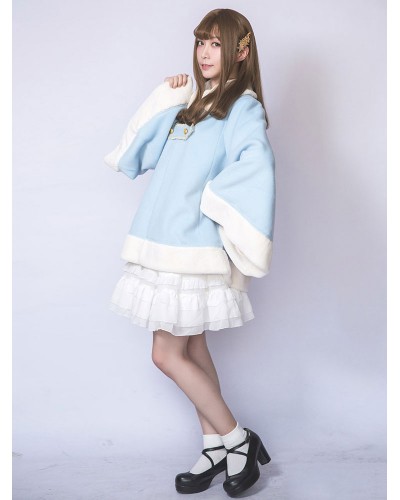 Lolita Coat Long Sleeve Turndown Collar Baby Blue Lolita Tweed Coat Sweet Fall Winter