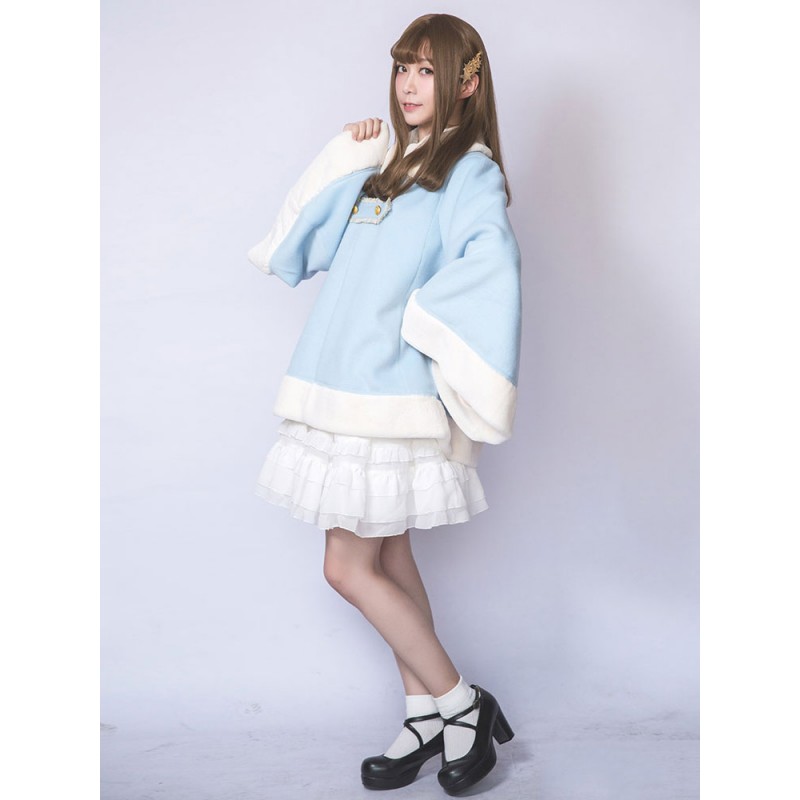 Lolita Coat Long Sleeve Turndown Collar Baby Blue Lolita Tweed Coat Sweet Fall Winter