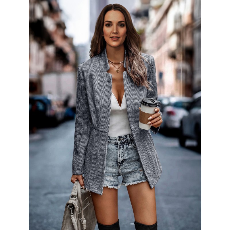 Blazer Jacket For Women Modern Long Sleeves Outerwear Tailored Jacket Spring Fall Winter