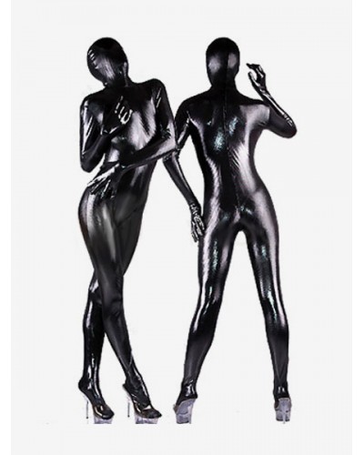 Unisex Halloween Black Shiny Metallic Zentai Suit Solid