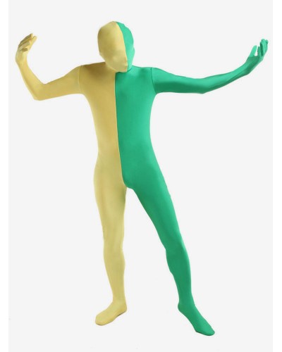 Unisex Yellow And Green Two Tone Zentai Suit Full Body Lycra Spandex Bodysuit